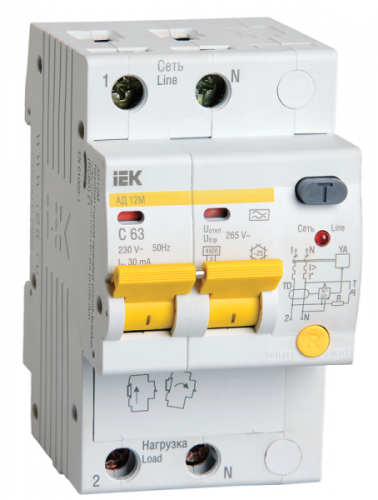 Выключатель автоматический дифференциальный АД12М 2п 50А C 30мА тип A (3 мод) | код. MAD12-2-050-C-030 | IEK 